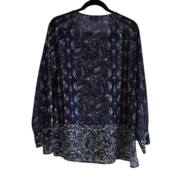 Sanctuary Blouse, Paisley Long Sleeve, Tie neck, long sleeve, size medium - Picture 4 of 12